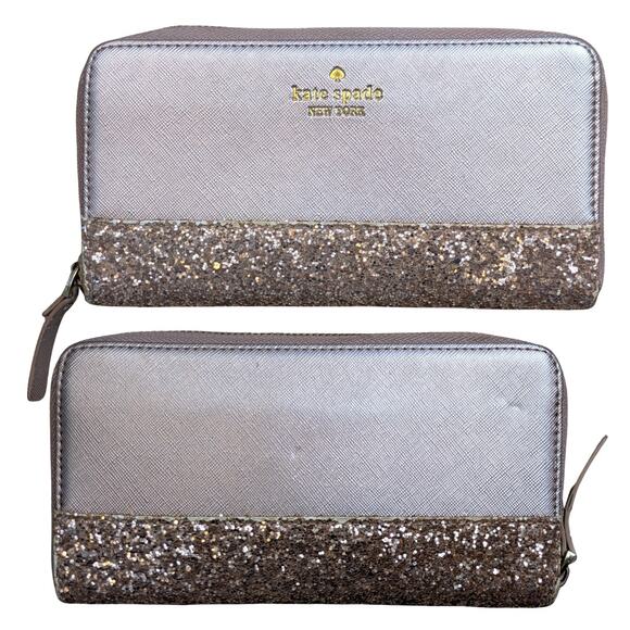 Kate Spade Greta Court Tote Bag + Zip Wallet Set Rose Gold Glitter Pink Leather - Picture 9 of 12